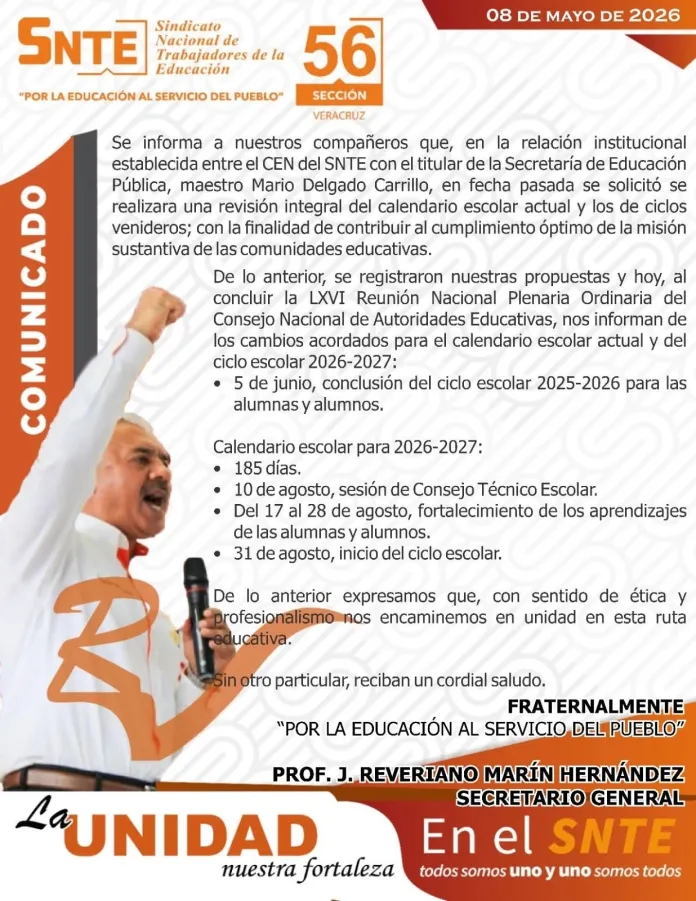 Secciones 32 y 56 del SNTE respaldan reducción del calendario escolar