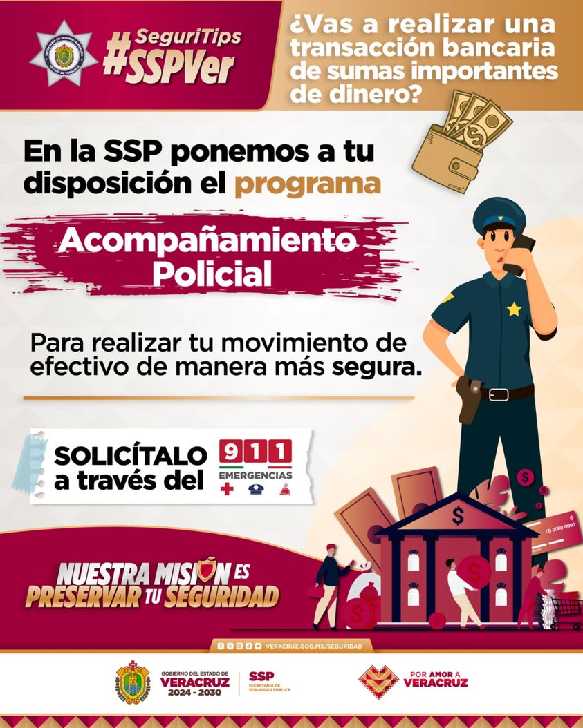 Elementos de la SSP Veracruz en patrulla para acompañamiento policial