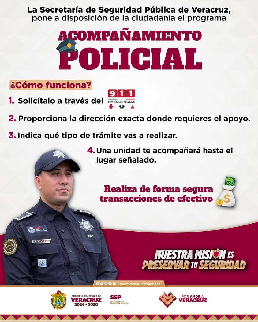 Policía de Veracruz ofrece acompañamiento para transacciones en efectivo