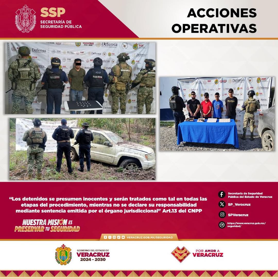 Operativos de la SSP Veracruz con fuerzas federales aseguran droga, vehículos y detenidos
