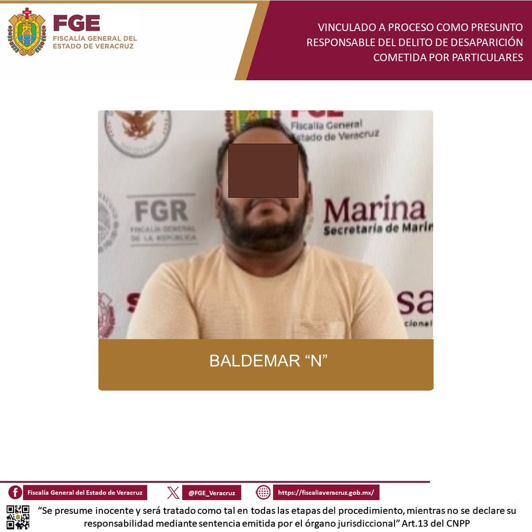 Fiscalía de Veracruz dicta prisión preventiva a Baldemar N por desaparición