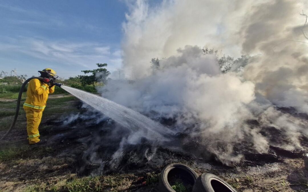 Bomberos controlan incendio por quema de llantas en Paseo de las Palmas II