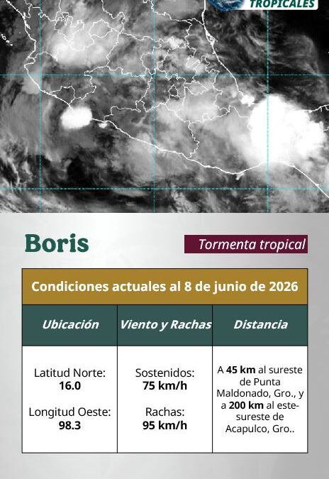 Boris se acerca lentamente a la costa de Guerrero: a 45 km de Punta Maldonado