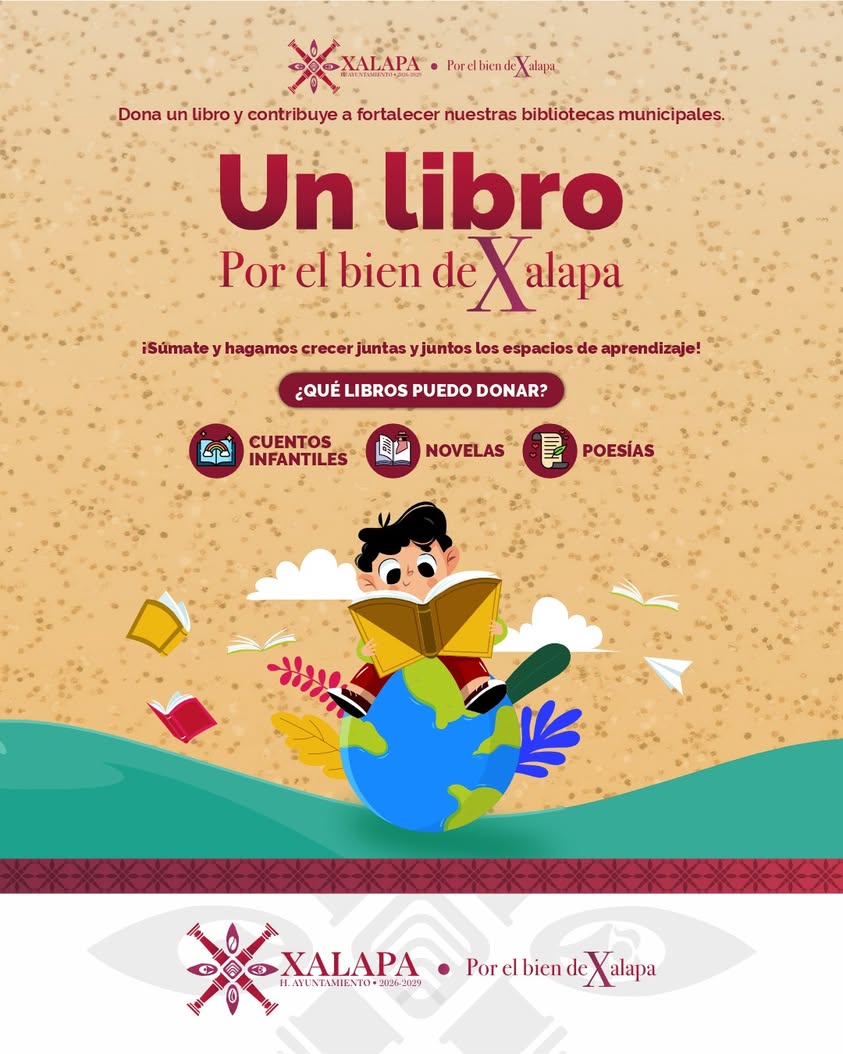 Cartel de la campaña de donación de libros en Xalapa