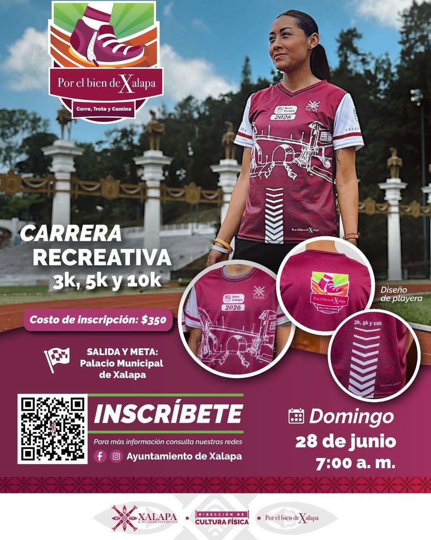 Playera conmemorativa de la Carrera Recreativa Por el Bien de Xalapa con diseño de la ciudad