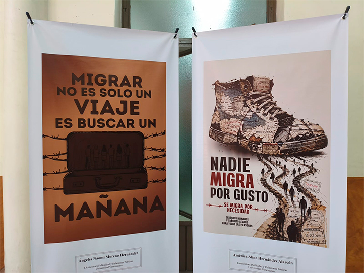 Estudiantes de la UV exhiben carteles sobre migración