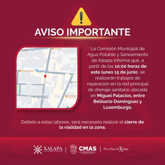 Cierre de circulación en la calle Miguel Palacios por reparación de drenaje en Xalapa