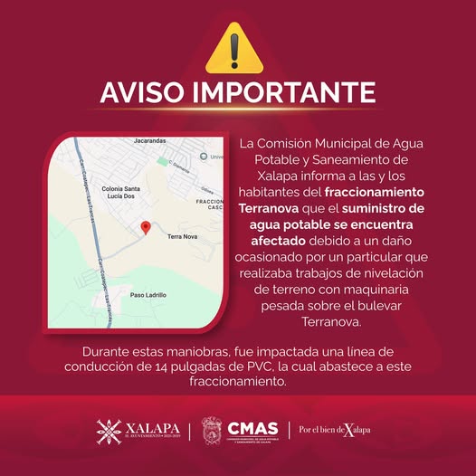 CMAS Xalapa restablece servicio de agua en Terranova