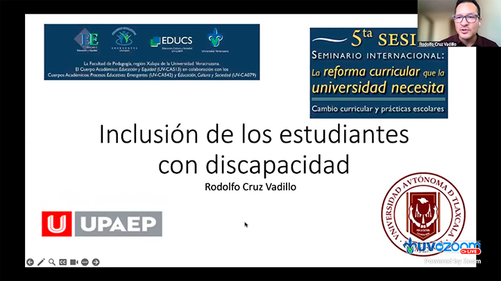 Rodolfo Cruz Vadillo durante conferencia virtual sobre inclusión universitaria