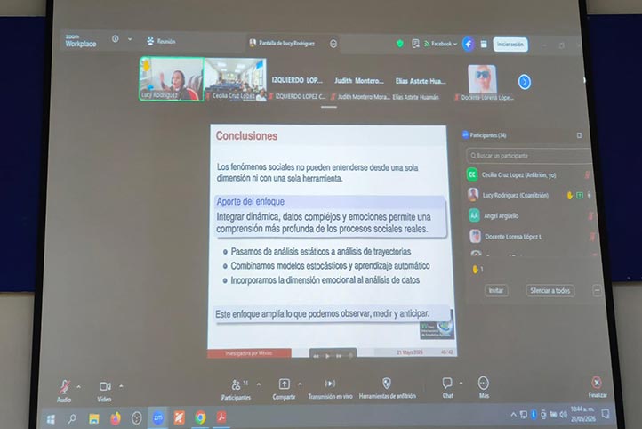 Luz Judith Rodríguez Esparza durante conferencia virtual en el XV Foro Internacional de Estadística Aplicada de la UV