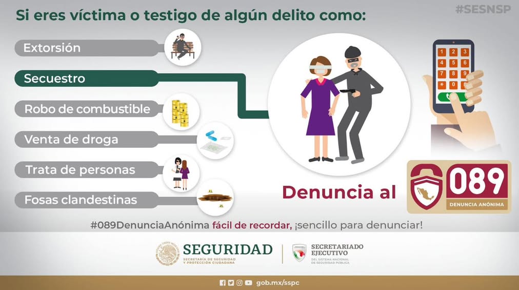 Publicación de la Fiscalía de Veracruz invitando a denunciar secuestro y extorsión al 089