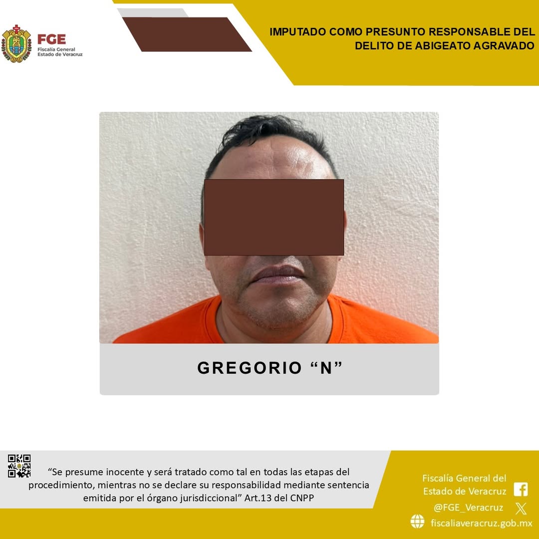 Gregorio N detenido por abigeato agravado en Veracruz