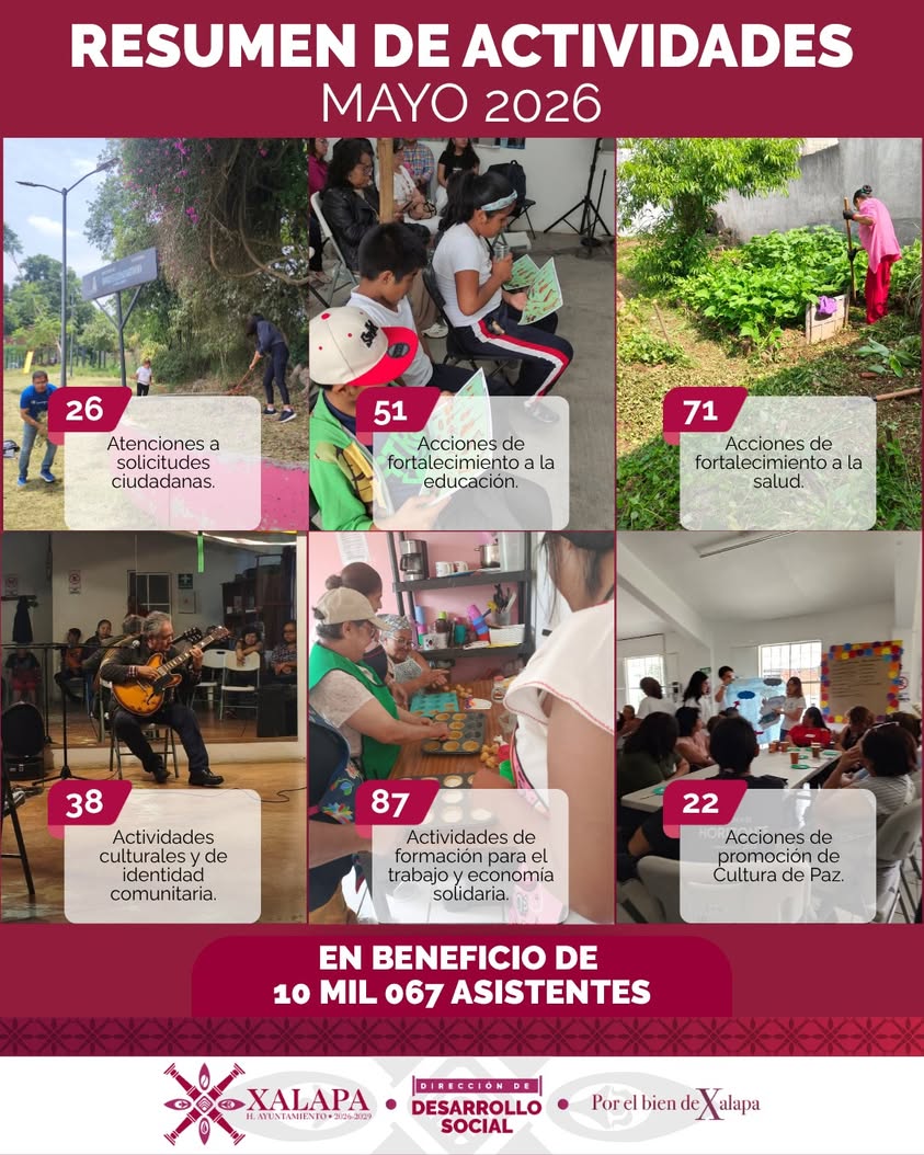 Resumen de actividades de la Dirección de Desarrollo Social de Xalapa en mayo