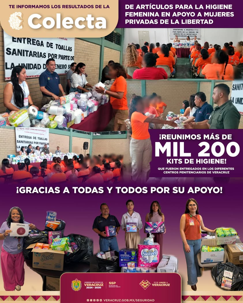 Kits de higiene femenina entregados a mujeres privadas de la libertad en centros penitenciarios de Veracruz