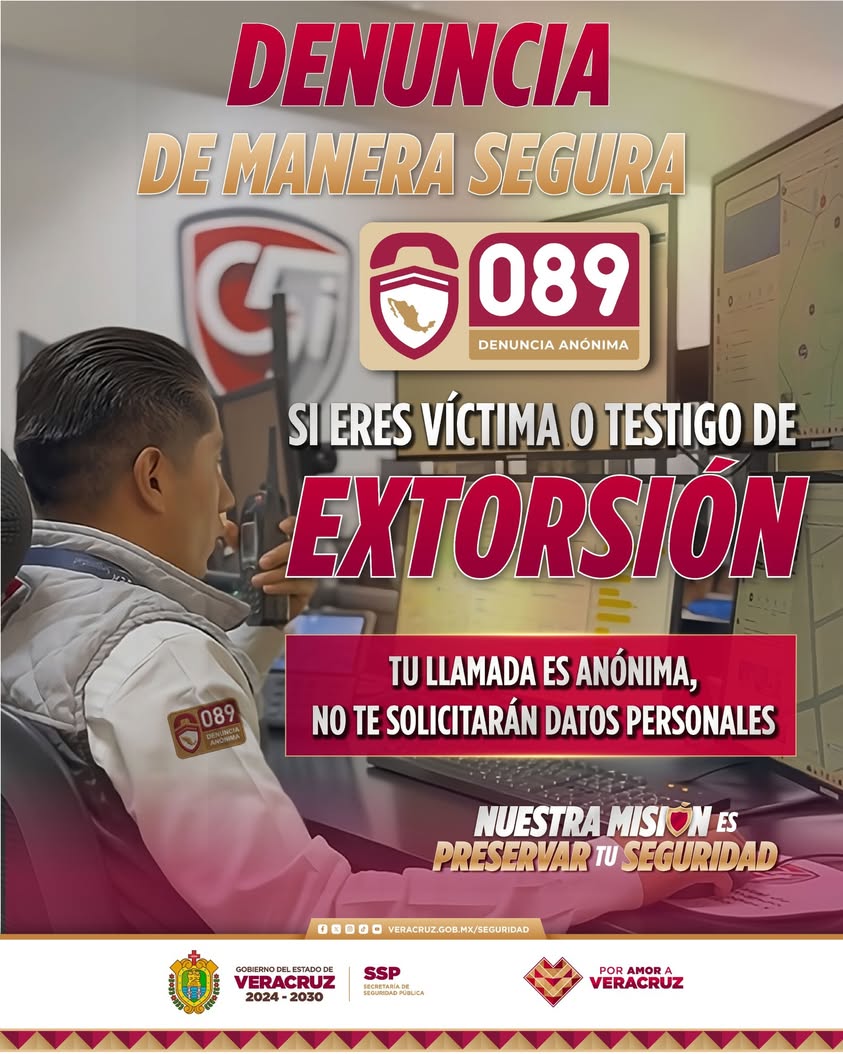 Línea de denuncia anónima 089 contra la extorsión en Veracruz