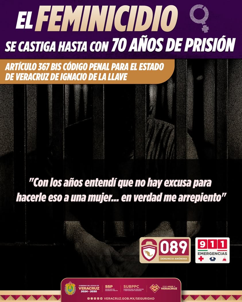 Feminicidio en Veracruz condenado hasta 70 años de prisión