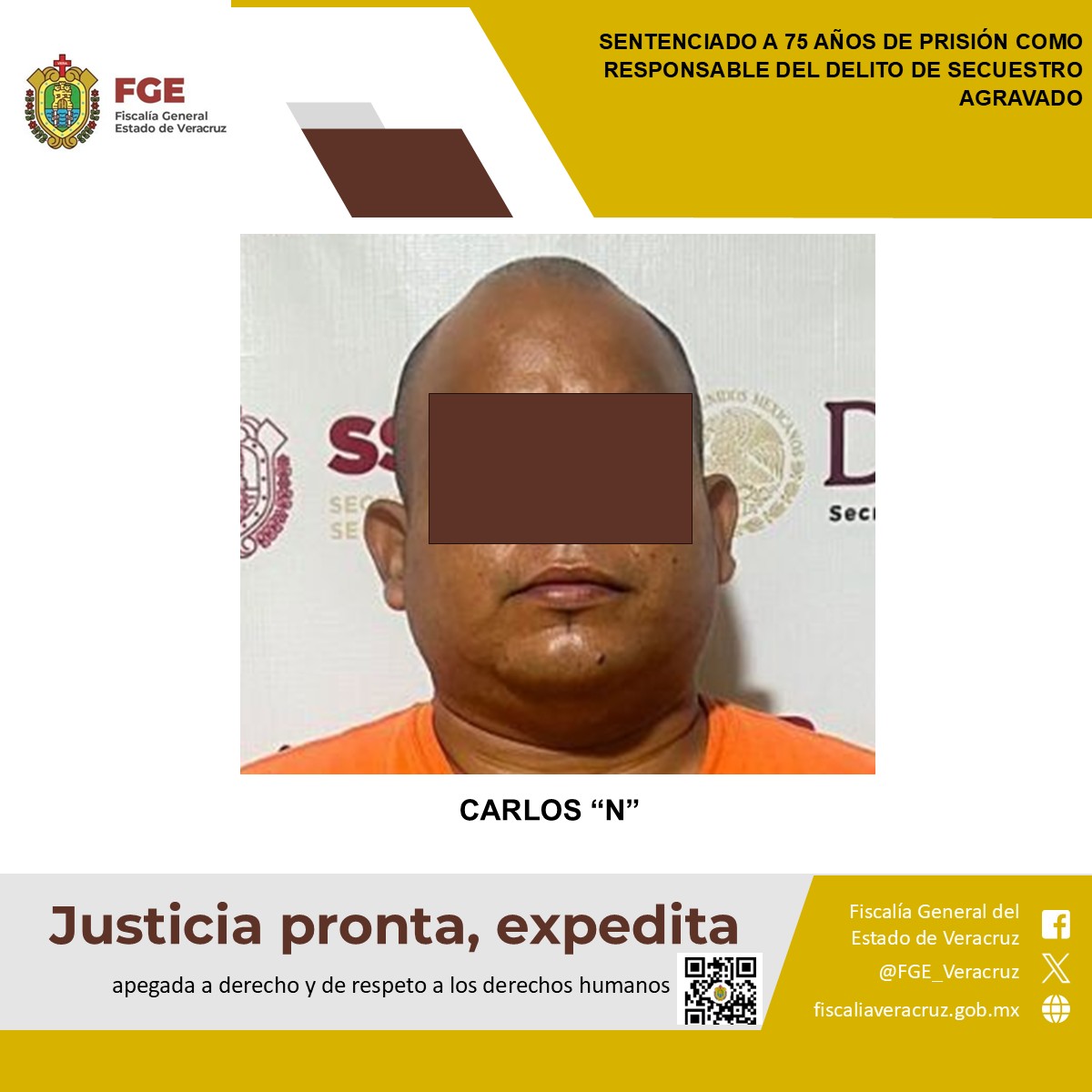 Fiscalía de Veracruz logra sentencia de 75 años de prisión para secuestrador en Juan Rodríguez Clara