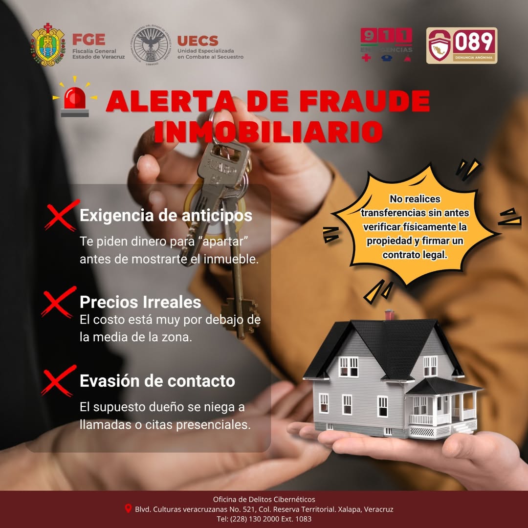 Alerta de la Fiscalía General del Estado de Veracruz sobre fraudes inmobiliarios