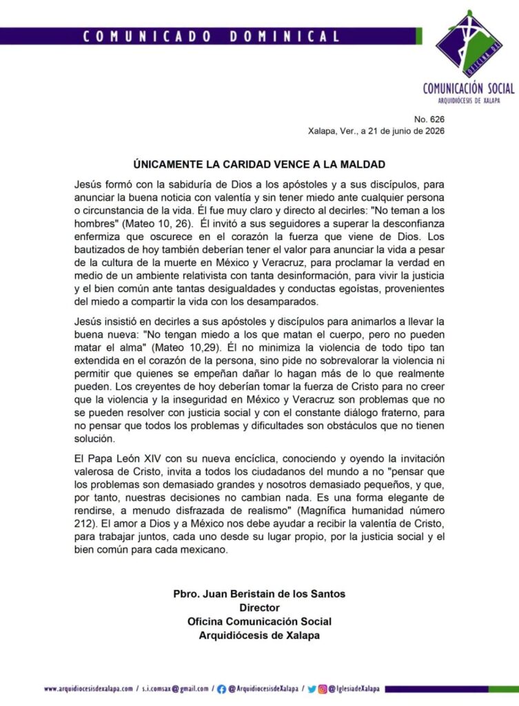 justicia-social-dialogo-fraterno-violencia-inseguridad Padre Juan Beristain, vocero de la Arquidiócesis de Xalapa, durante su mensaje dominical