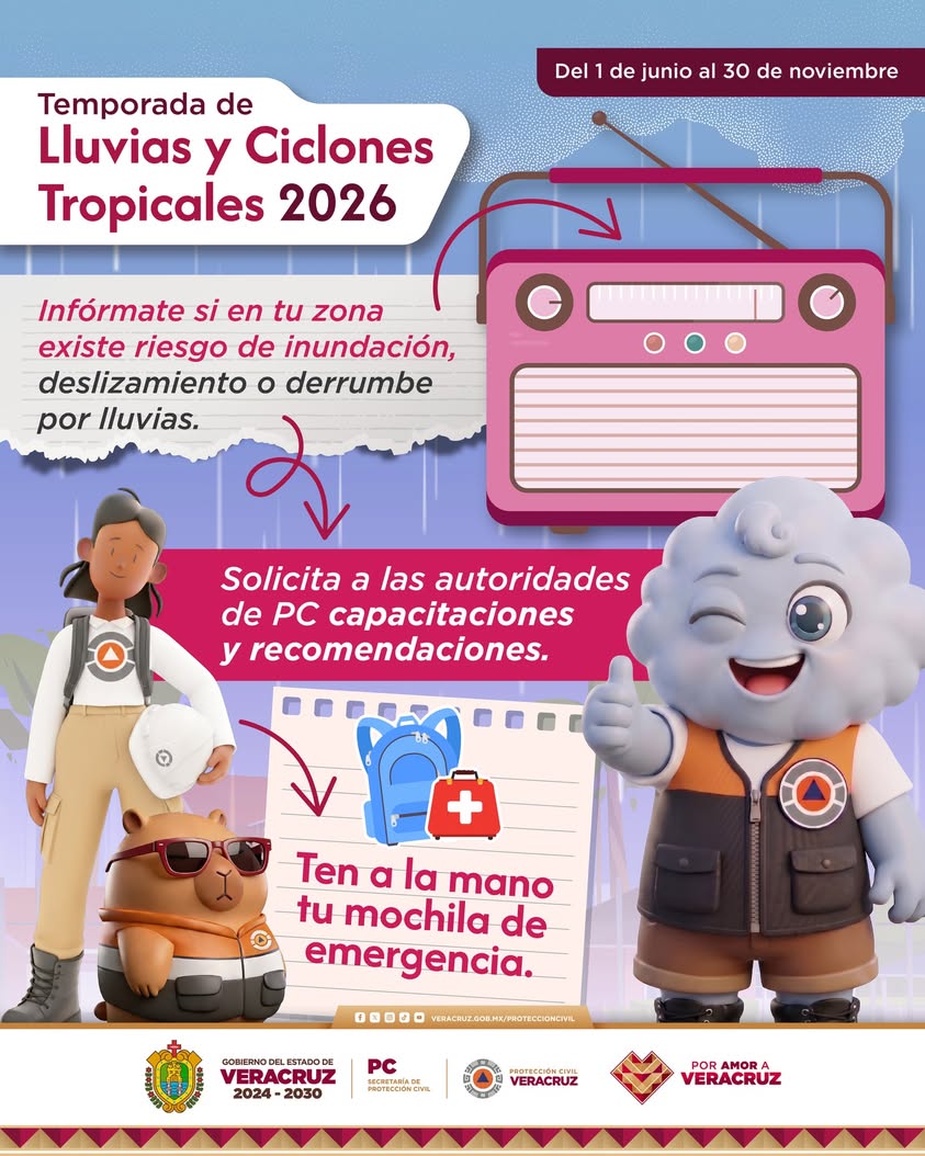 Aviso de Protección Civil por lluvias intensas en Veracruz