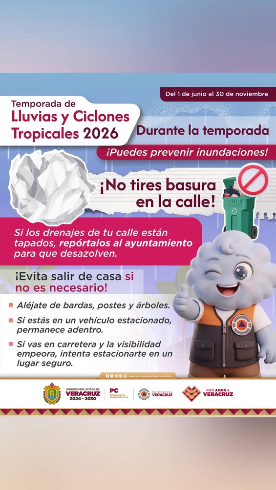 Advertencia de Protección Civil Veracruz por abundantes lluvias en el estado