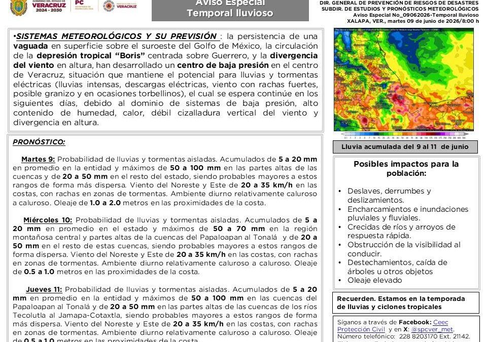 Monitoreo por lluvias en Veracruz sin reporte de lesionados