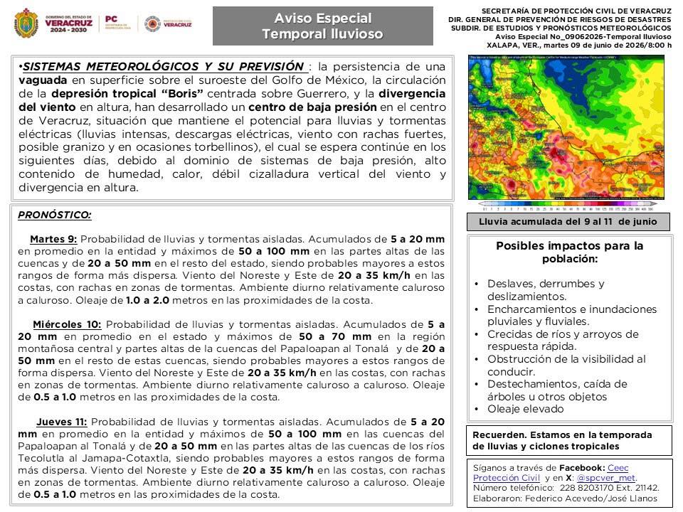 Monitoreo de lluvias en Veracruz por Protección Civil