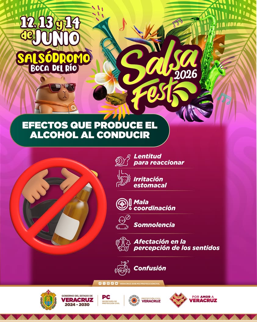 Campaña de Protección Civil Veracruz sobre no tomar alcohol al manejar