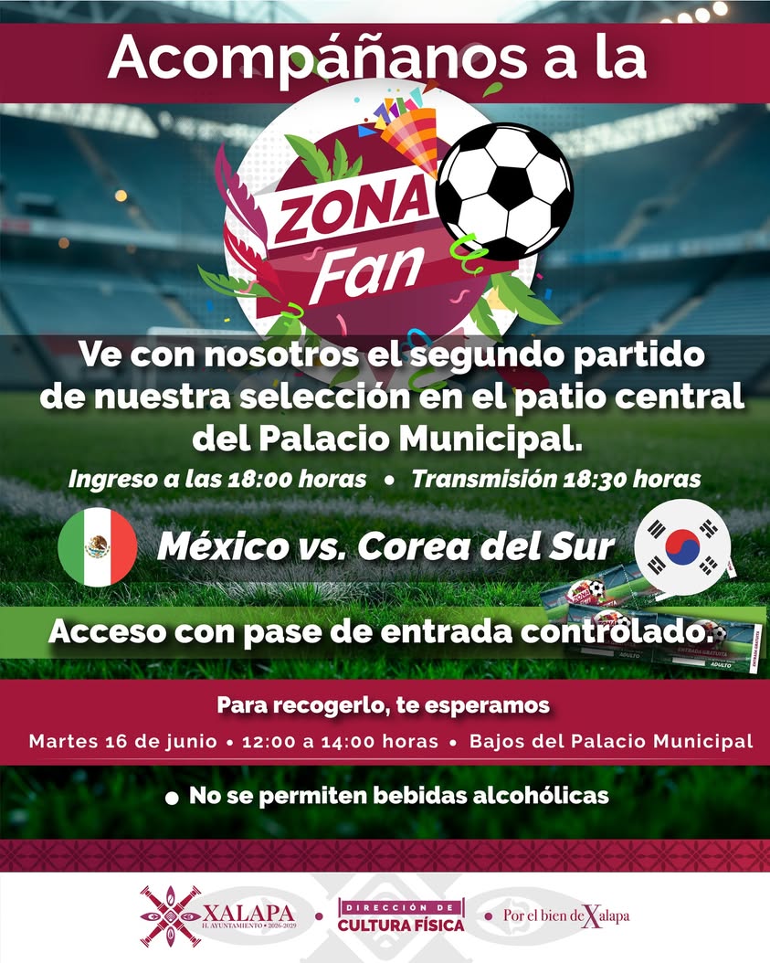 Vista del Palacio Municipal de Xalapa donde se proyectará el partido de México contra Corea del Sur