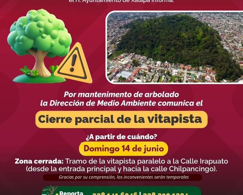 Cierran parcialmente vitapista en Parque Macuiltépetl por mantenimiento