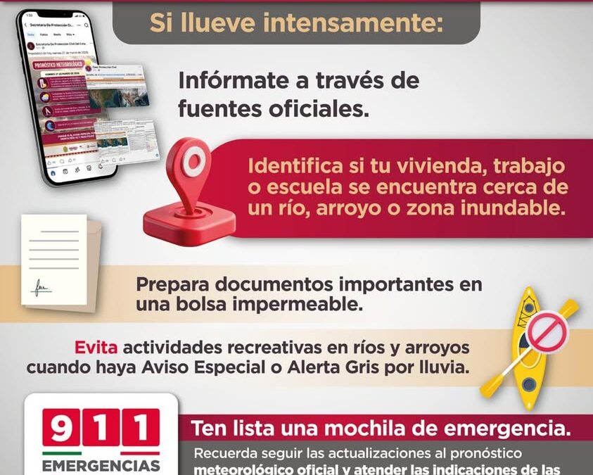Protección Civil: evita actividades en ríos y arroyos por lluvias