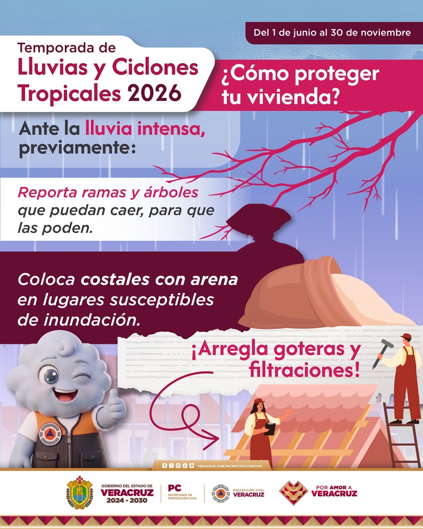Protección Civil Veracruz emite recomendaciones para proteger hogares por lluvias