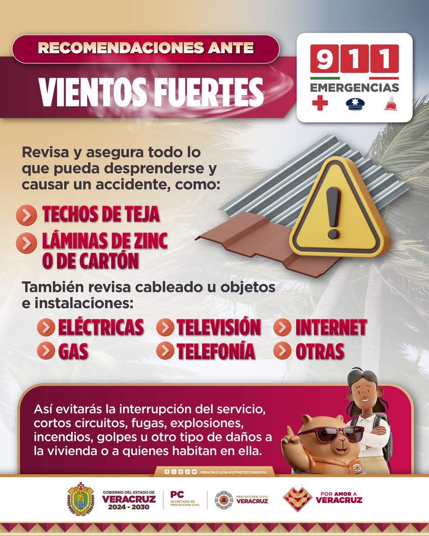 Recomendaciones de Protección Civil Veracruz ante vientos por surada