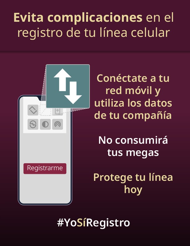 Gráfico de la campaña #YoSíRegistro de SSP Veracruz para registro en línea de teléfonos móviles