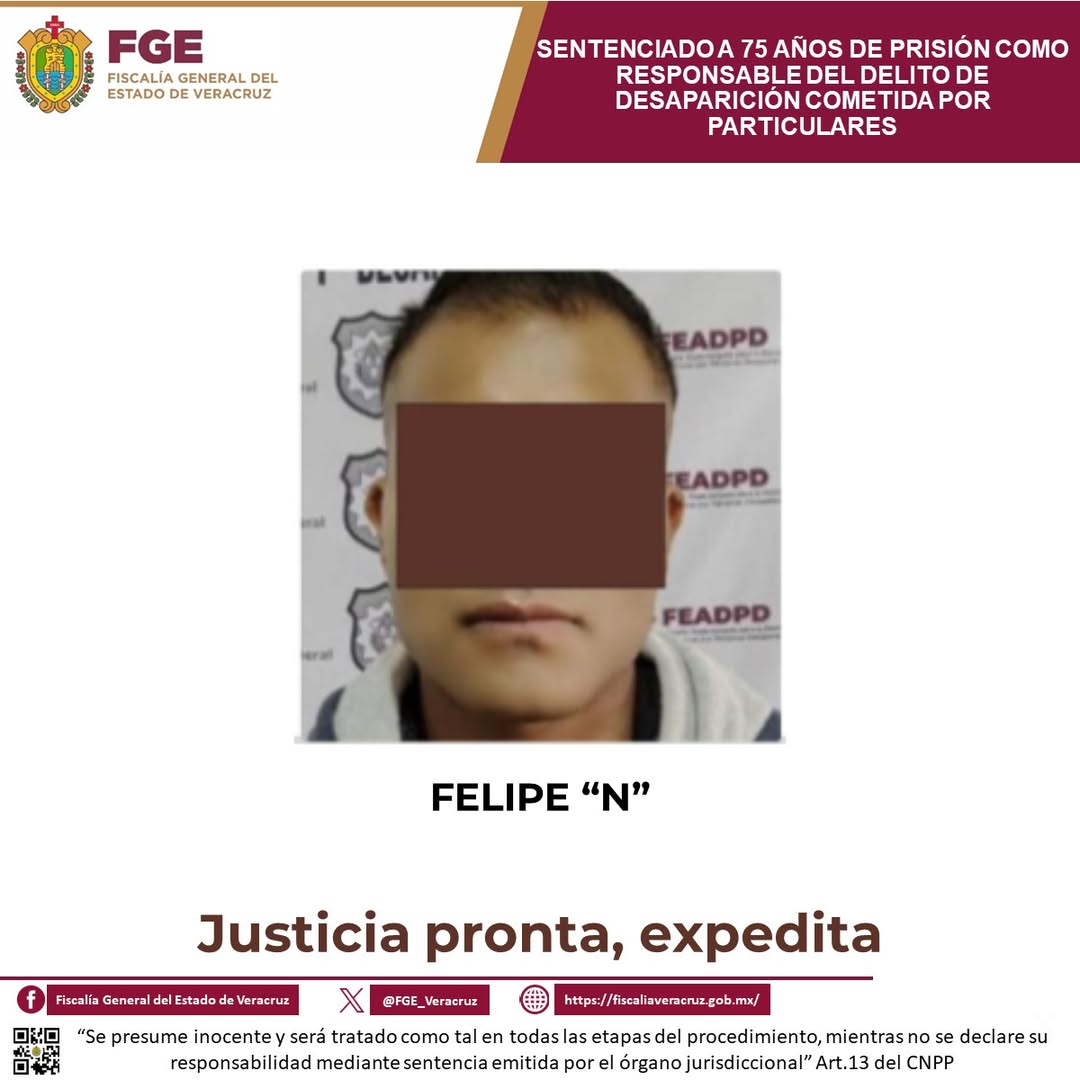 Sentencia de 75 años de prisión por desaparición cometida por particulares en Veracruz