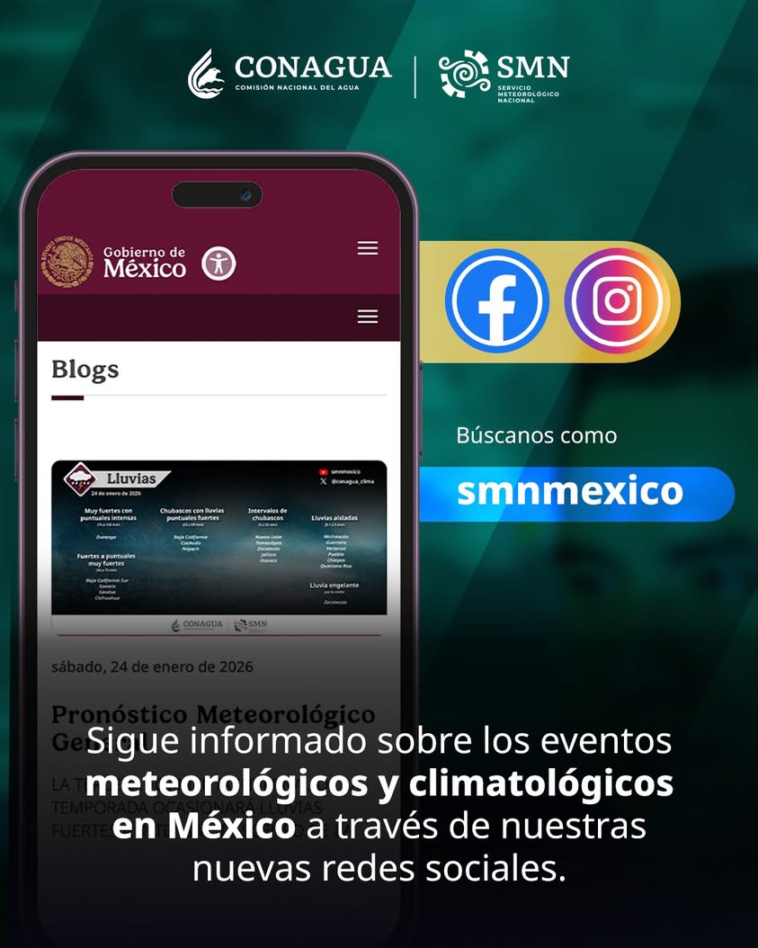 Logotipo del Servicio Meteorológico Nacional sobre fondo azul con nubes