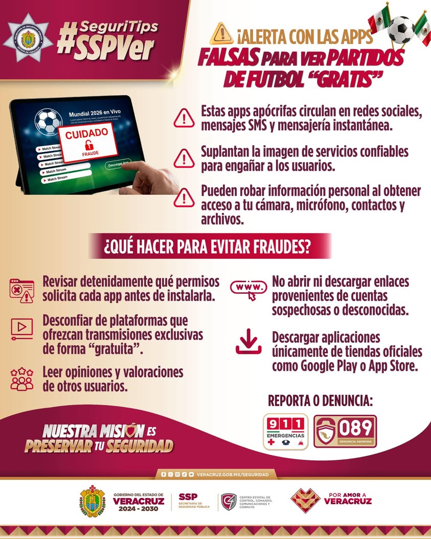 Consejo de seguridad de la SSP Veracruz para evitar estafas en temporada de futbol
