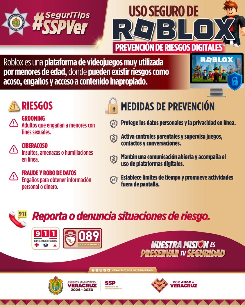 Recomendaciones de la SSP Veracruz para proteger a menores en Roblox