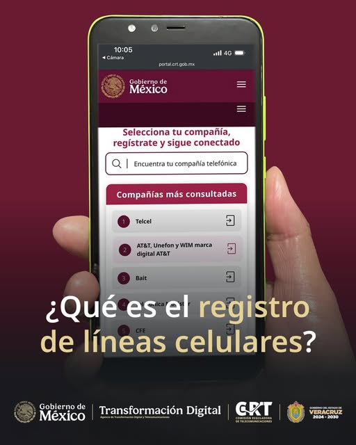 Captura de pantalla del portal del CRT para registro de línea telefónica móvil