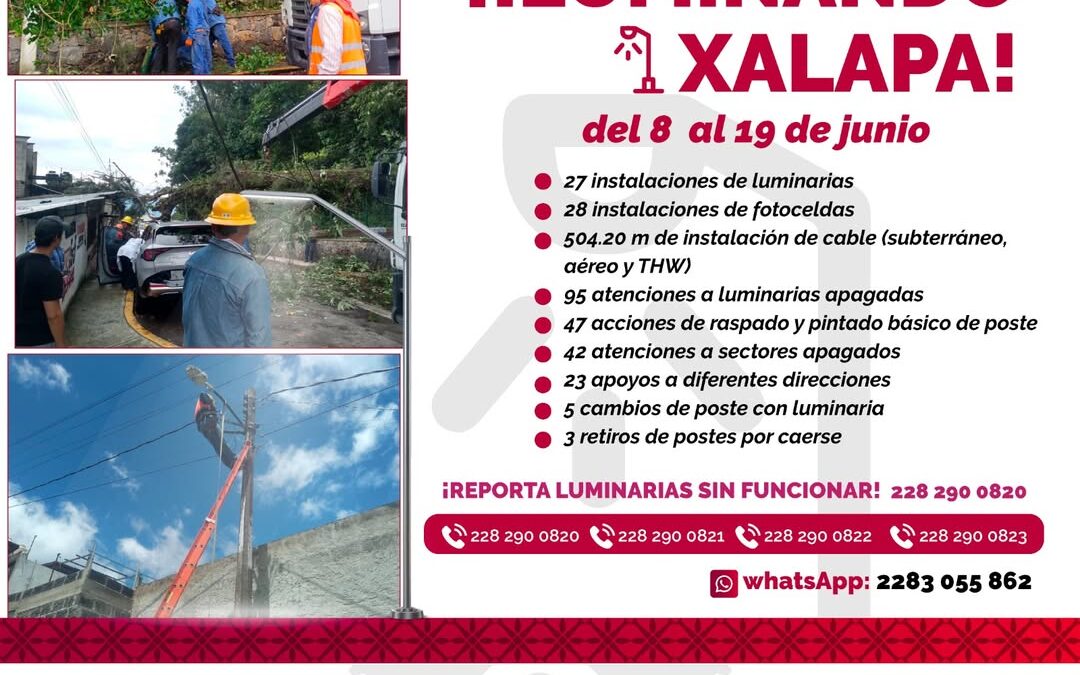 Ayuntamiento de Xalapa realiza mantenimiento de alumbrado público en seis colonias
