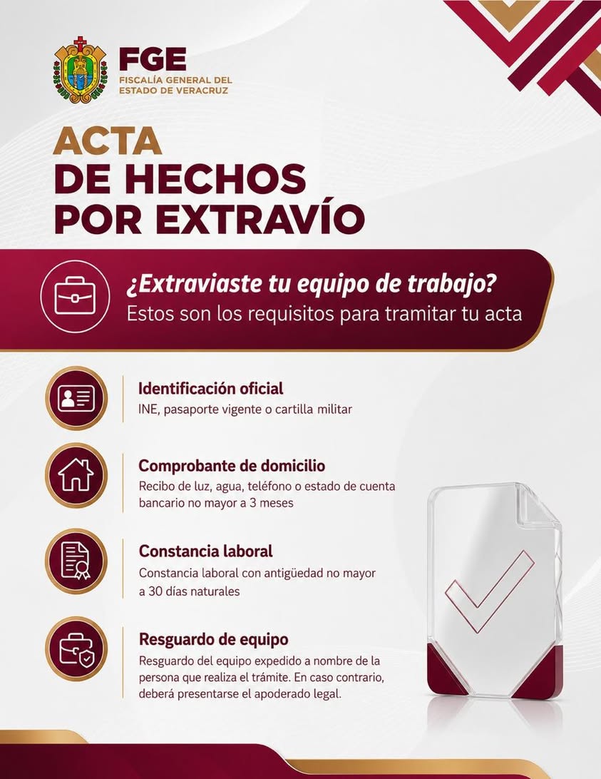 Requisitos para Acta de Hechos por extravío de equipo de trabajo en Veracruz