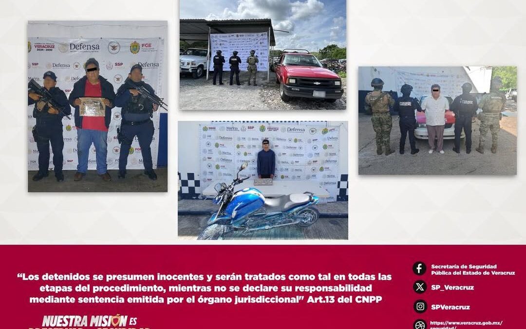 Aseguramientos y detenciones en operativos en 26 municipios