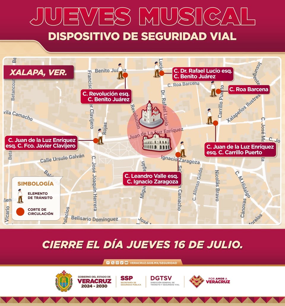 cierre-calles-xalapa-evento-musical-plaza-lerdo Vehículos en el centro de Xalapa durante dispositivo de seguridad vial