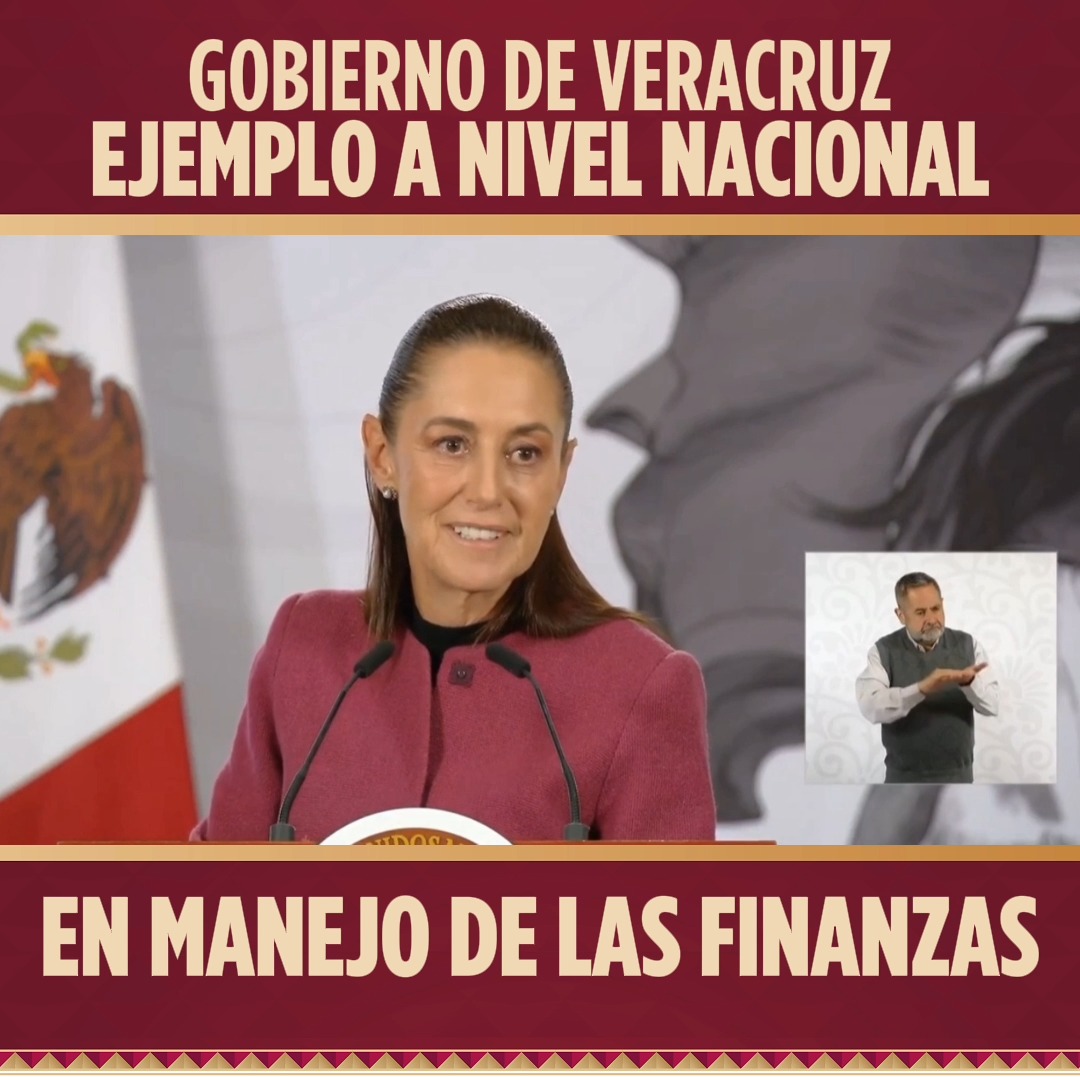 claudia-sheinbaum-reconoce-veracruz-finanzas Presidenta Claudia Sheinbaum durante conferencia matutina reconociendo saneamiento financiero de Veracruz