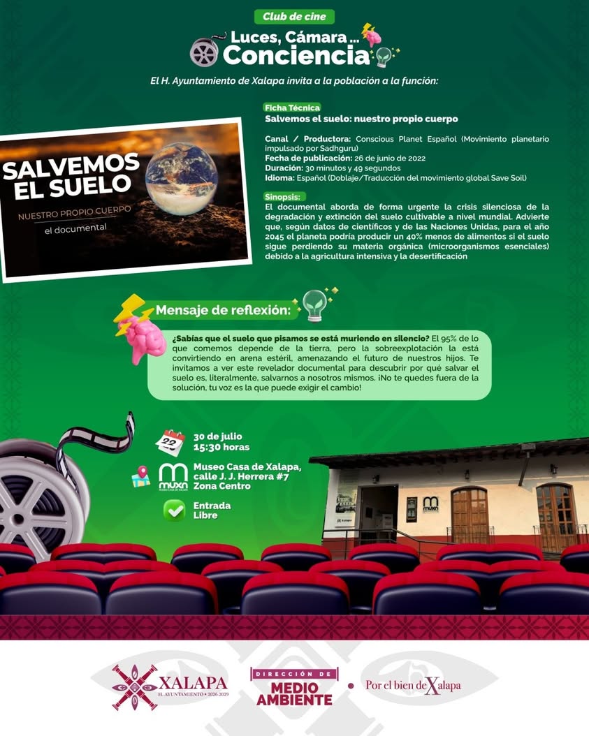 Cartel del Club de Cine Luces Cámara Conciencia con el documental Salvemos el suelo nuestro propio cuerpo