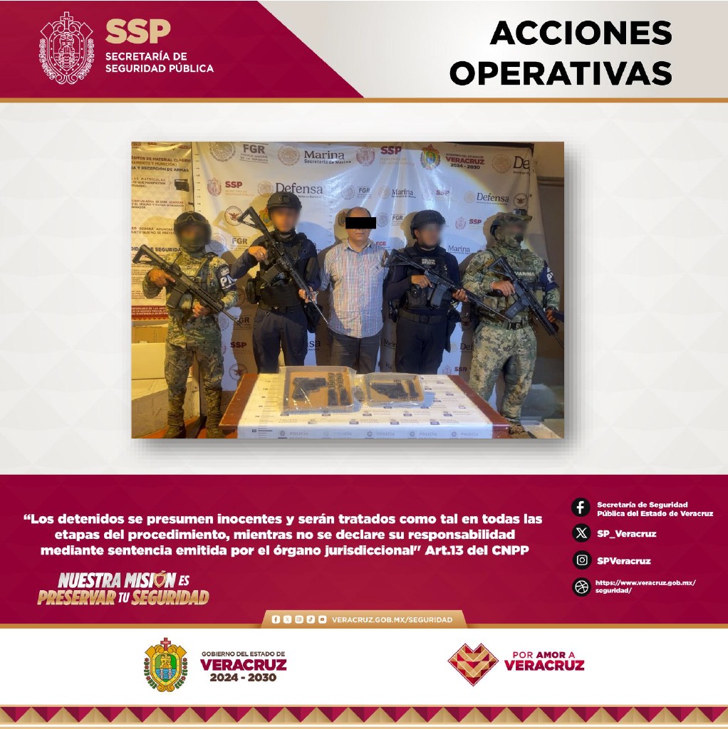 Hombre detenido por portación ilegal de arma de fuego en Veracruz