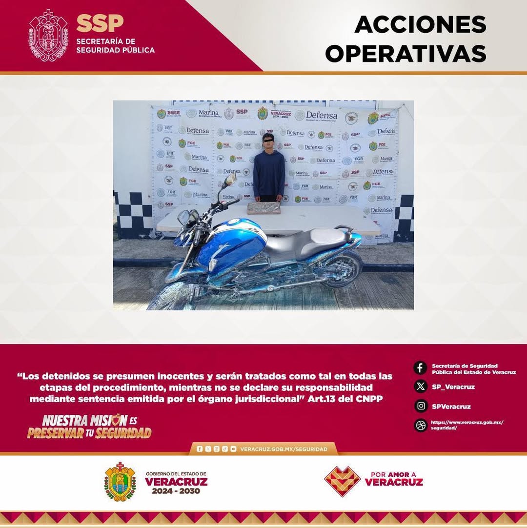 Cuatro personas detenidas por delitos contra la salud en operativo de seguridad en Veracruz