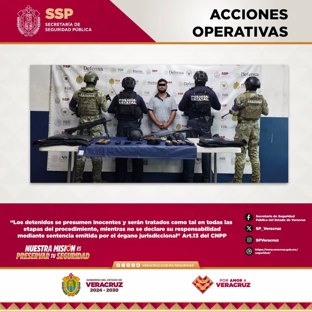 Cuatro hombres detenidos por portación ilegal de armas de fuego en Veracruz
