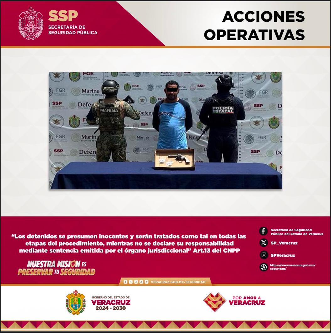 Detenido por portación ilegal de arma de fuego en Veracruz