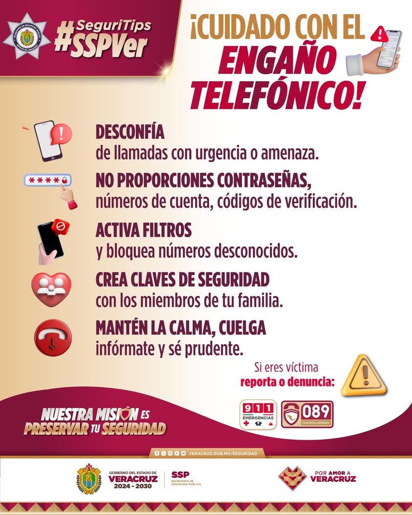 Consejos de la SSP Veracruz para evitar engaños telefónicos y proteger datos personales